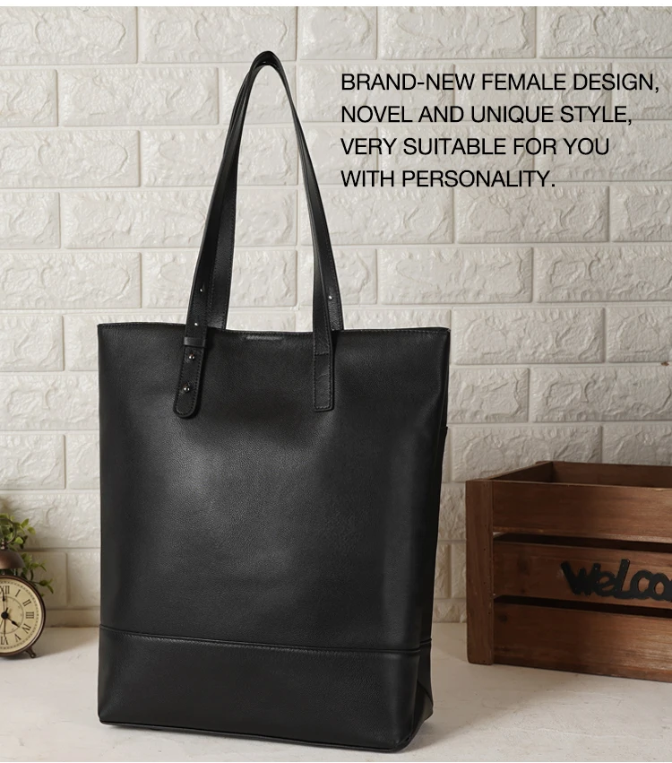 Woosir Black Leather Tote Bag for Women