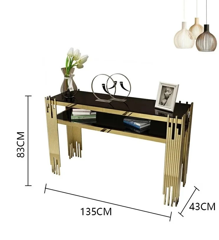 Home Furniture Living Room Rectangle Side Tables Gold Legs Marble Top Entryway Table Glass Console with Mirror