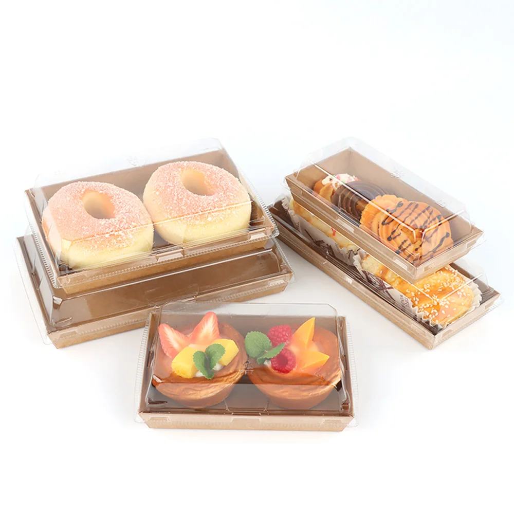 Custom Printed Sushi Tray Kraft Paper Food Boat Box With Clear Window for Cake Donuts Pastry Dessert Takeout Packaging