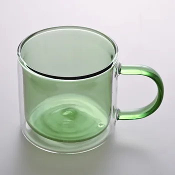 56H  Custom Logo 280ml Mug Resistant Heat Cold Double Wall Borosilicate Glass Espresso Coffee Cup With Handle
