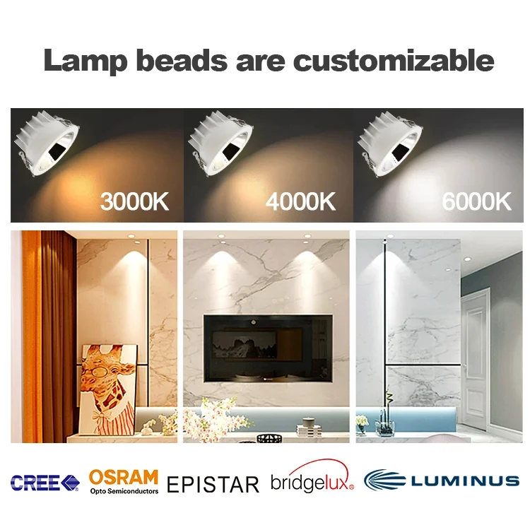 Customized Modern Round Indoor Ceiling LED Downlight Recessed Anti-Glare Dimmable Lamp with Aluminum Body