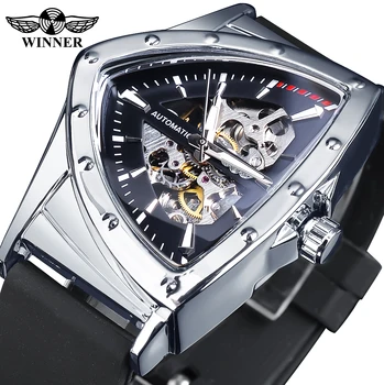 WINNER Sport Style Men's Watches Transparent Mechanical Watch Triangle Automatic  Wristwatch With Luminous Pointers