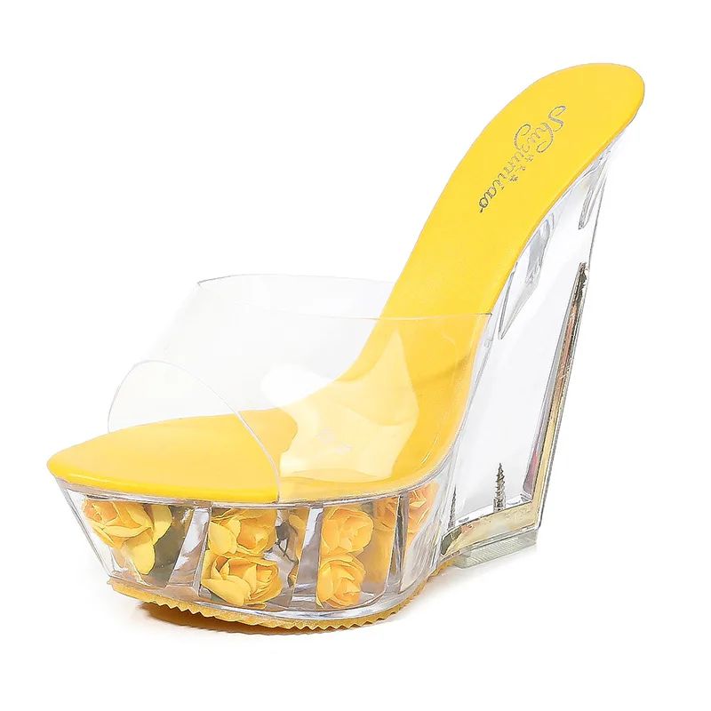 Sexy Summer Woman Sandals Crystal High Heeled Ladies Wedges Slippers ...