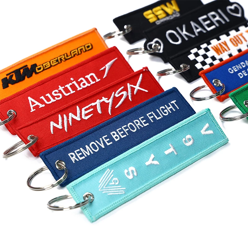 Fashion Aircraft Tag Fabric Customized Keychain Embroidery Blank Logo Keychain Accessories in Bulk