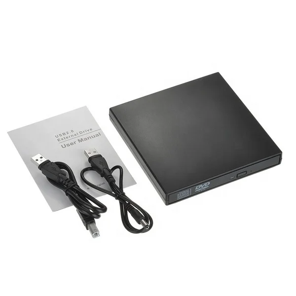 USB External CD-RW Burner DVD/CD Reader Player with Two USB Cables for Windows Mac OS Laptop Computer