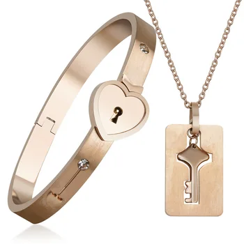Set Braccialetto Lucchetto E Collana Chiave Cuore - Gioielli