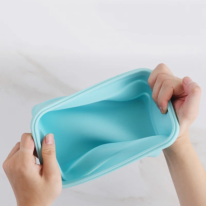 Large Reusable Foldable Collapsible Food Grade Silicone Bento Lunch Box With Clear Top Lid for Baby and Kids Storage