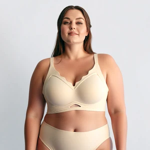 Plus Size Comfy Seamless Breathable Push-Up V-shaped Neck Back Buckle Spaghetti Strap Wireless Full Coverage Bra Big Breast