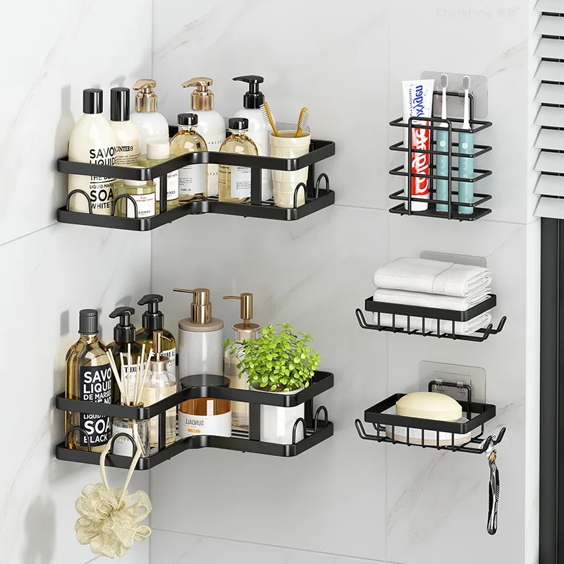 2 Pack Double Tier Wall-Mounted Iron Triangle Storage Shelf Toilet Corner Rack for Bathroom Space-Saving Storage Racks