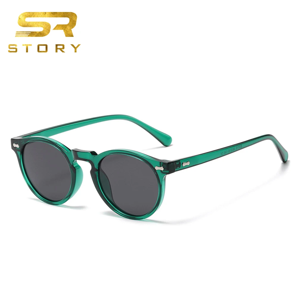 STORY JT5115 Vintage Rivet Tortoiseshell Blue Round Sunglasses display picture 1