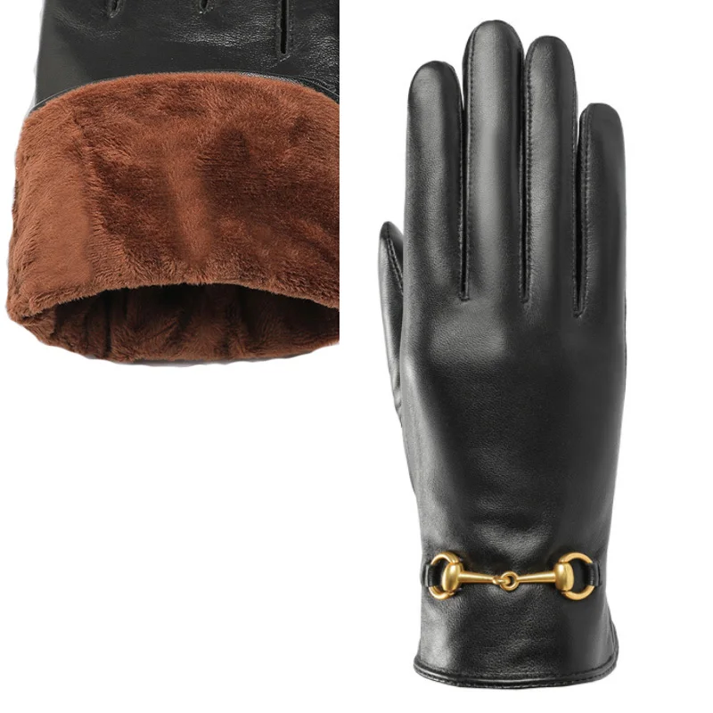 Новый дизайн зимние перчатки из натуральной овечьей кожи для сенсорных экранов Женские кожаные