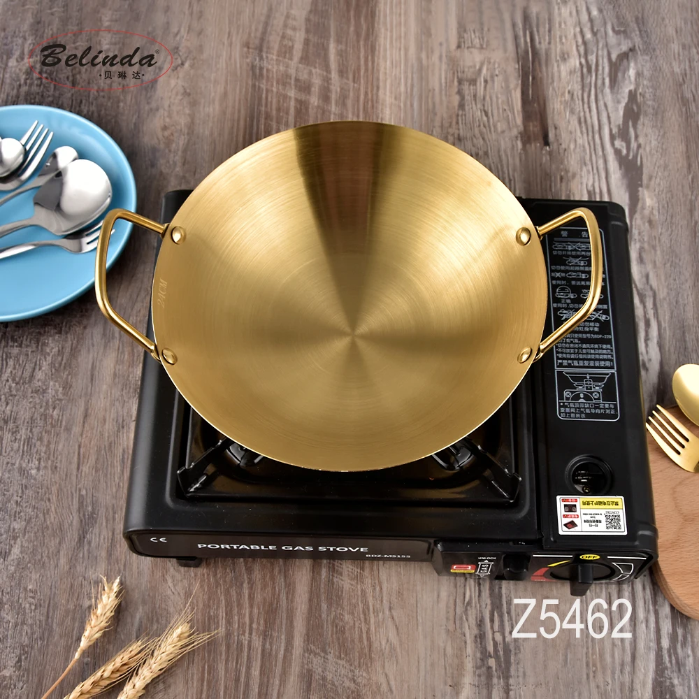 Stainless Steel Matte Gold Wok Mini Portable BBQ Party Stove Stainless Steel Bar Wok