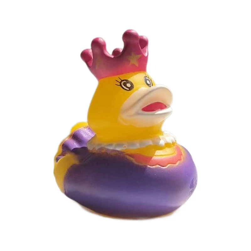 PVC Plastic Swimming Floating Squeeze Squeaky Rubber Little Yellow Princess Duck with Crown