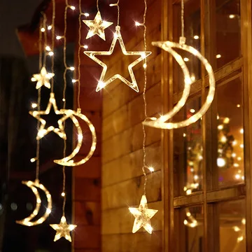 LED Ramadan Festival String Lights Stars and Moon Lantern Strings Christmas Decoration String Lights Star Moon Curtain Lamp