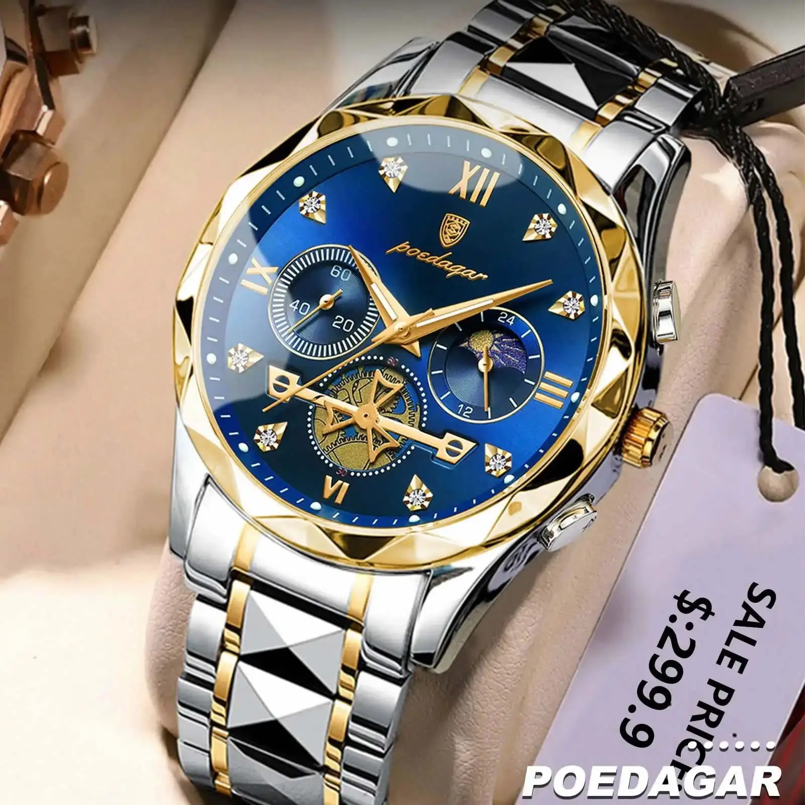 Poedagar 996 Luxury Chronograph Stainless Steel Quartz Watches Waterproof Luminous Men W aperçu 2