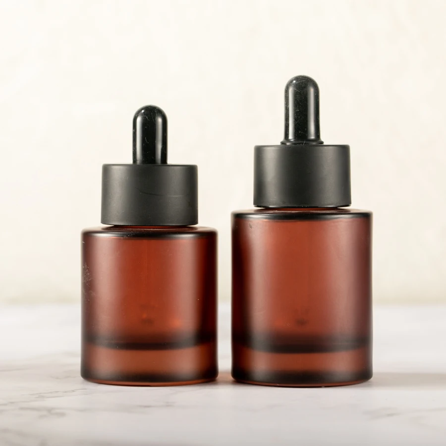 Empty Refillable 1 oz 30ml 40 ml Thick Base Round Amber Glass Serum Bottle Essential Oil Dropper Bottle with Double Wall Cap