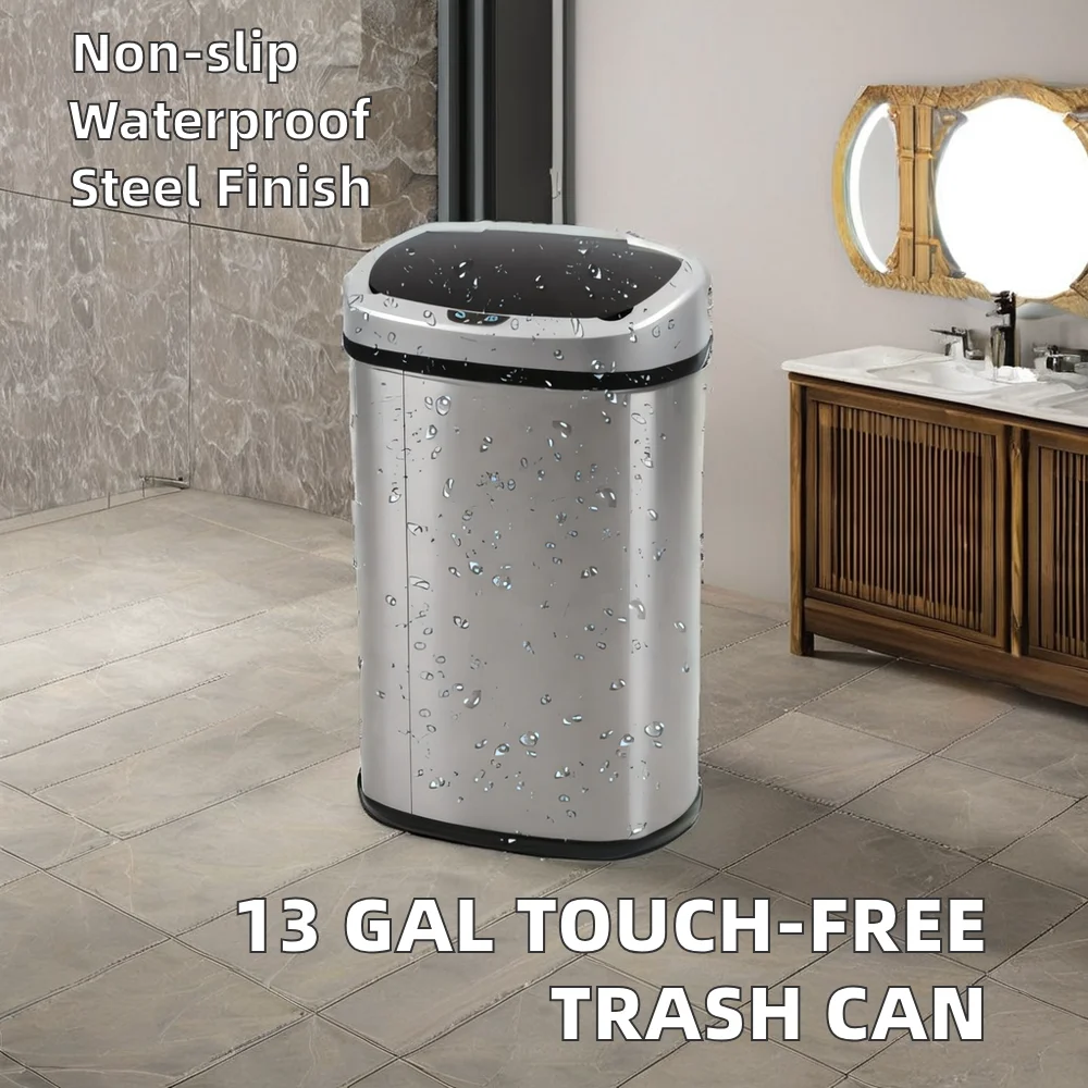 13 Gallon Kitchen Garbage Can - Touch Free & Stainless Steel