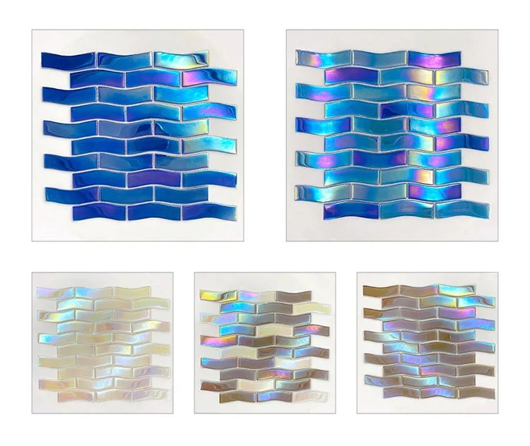 Iridescent Surface Shining Swimming Pool Glass Mosaic tile supplier