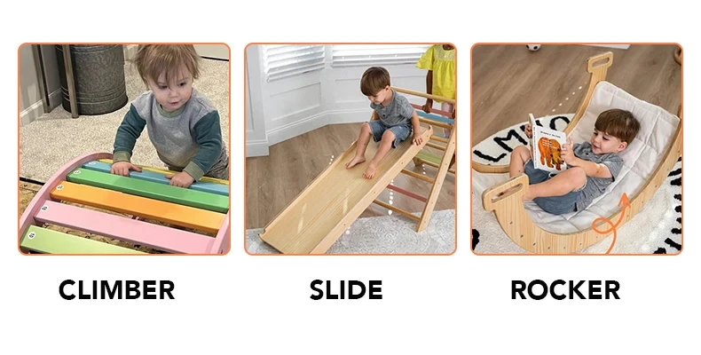 Stackable Play Ladders Indoor Playground Foldable Wooden Climbing Triangle Ladder With Ramp ...