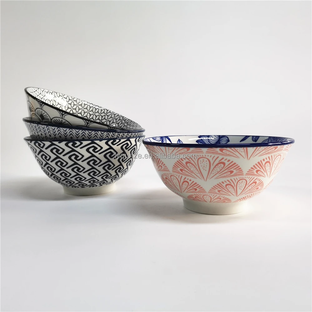 Tigela de Sopa de Cerâmica com Impressão Pad de 6,25 Polegadas, Tigelas  Profundas de Porcelana Moderna Nórdica com Impressão de Flores Azuis, image size:999x999