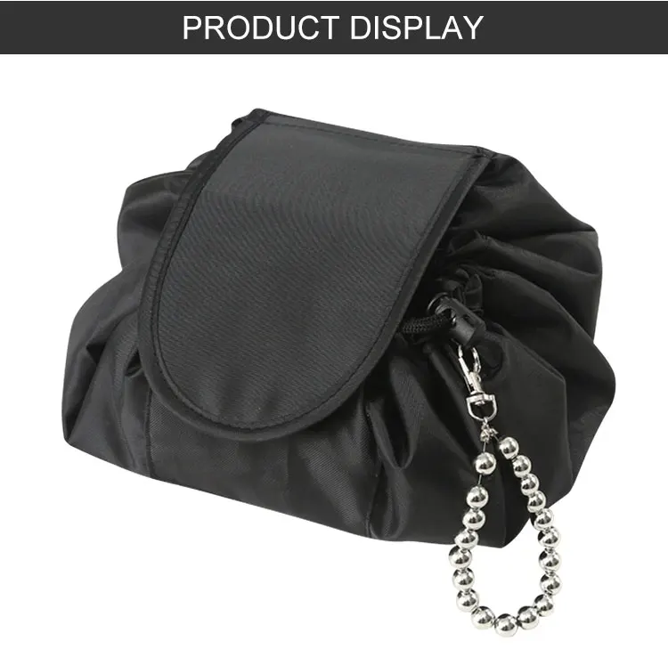 Custom Logo Black Drawstring Makeup Bag Waterproof Toiletry Bag Large