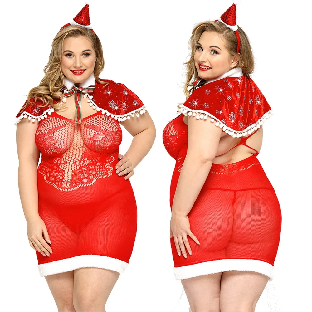 Plus Size Christmas Sexy Lingerie Bodystockings Women's Plus
