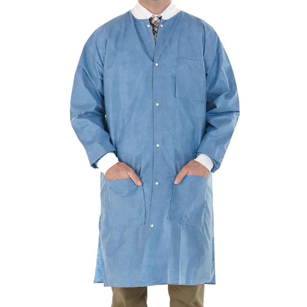 Cuffed Blue Fire-Resistant Non-Woven Disposable Lab Coats Double