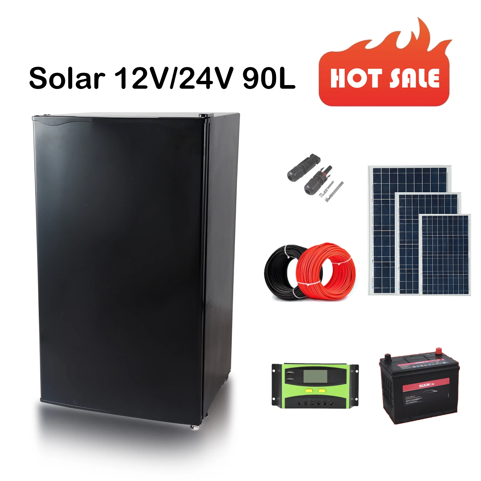 Newest Custom 110v/220v 90L Solar Freezer Chest Fridge Dc Refrigerator for RV Car and Household Electric Power Source details