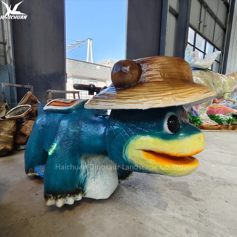 Dino Scooter Baby Coin Operated Electric Animatronic Walking Cartoon Dinosaur Ride Car Cute Hat for Metal Sports Park Airport