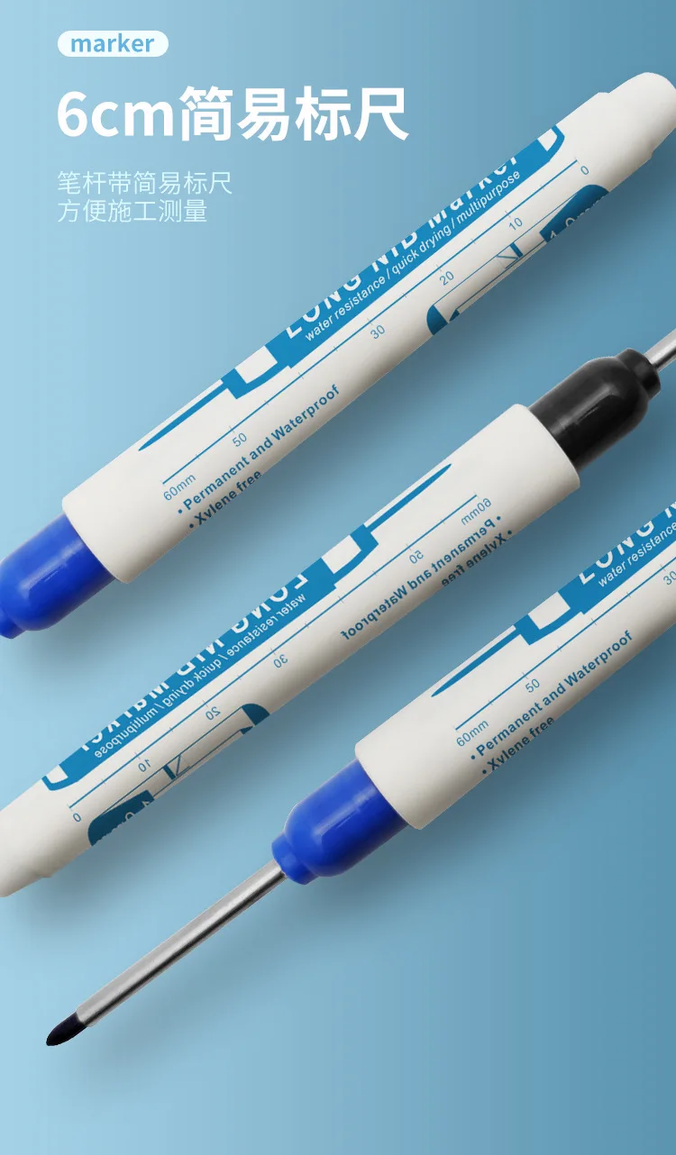 Produktbild von 20mm Spitze Wasserfest 5 Farben Lineal Clip Handwerker FUGLUS Tieflochmarker 10 Stück - 20mm Extralange Spitze Für Präzise Markierungen Bohrlochmarker Stifte