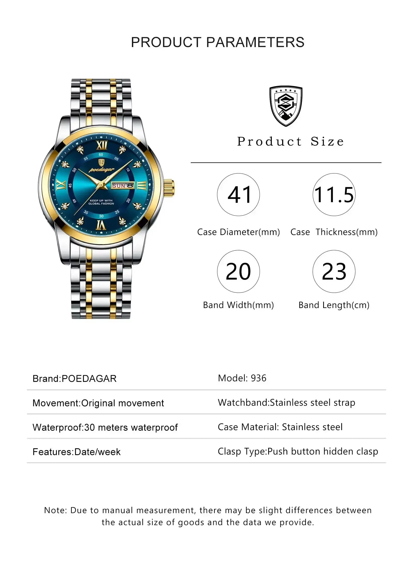 Poedagar 936 Man Quartz Wristwatch for Men Luxury Luminous Stainless Steel Montre Homme RelojesNew Business Fashion Casual Watch