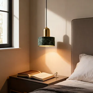 JACKSUN Nordic Marble Single-Head Pendant Light Bedside Pendant Light with Long Cord for Bedroom Bar Counter Kitchen Island