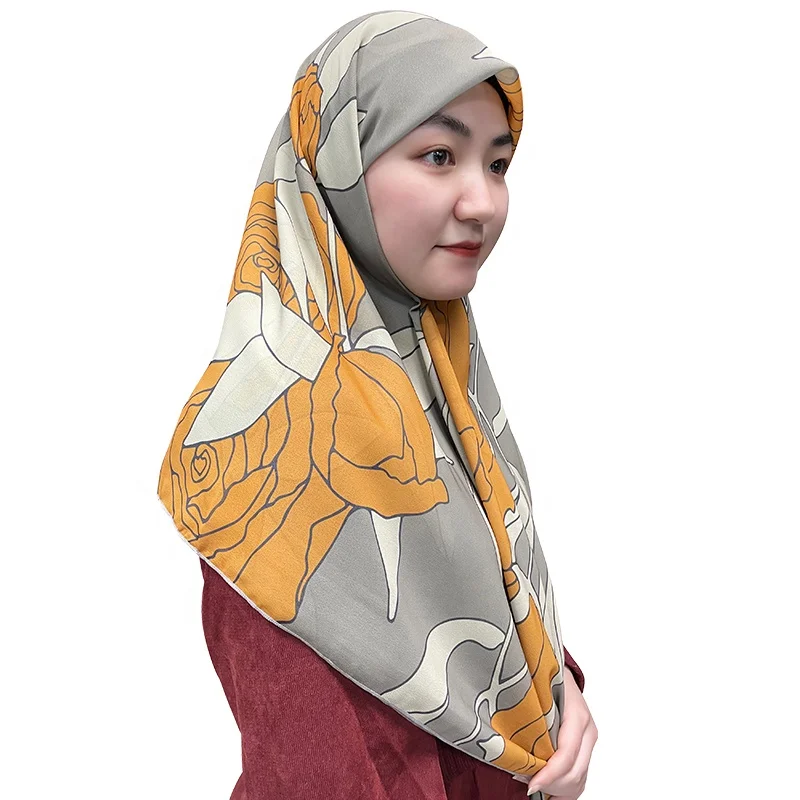 Foulard Hijab for Women Stylish Palestine Muslim Kashmiri Shawls Malaysia Bawal Chiffon Scarf Ethnic Printing Designs