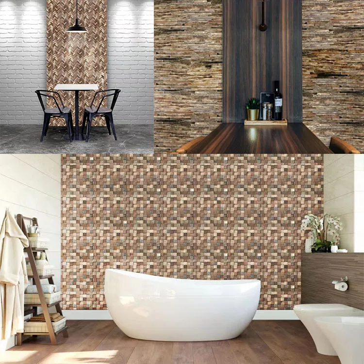 3D Square Nature Wood Wall Mosaic Decor Background Wall Mosaic supplier