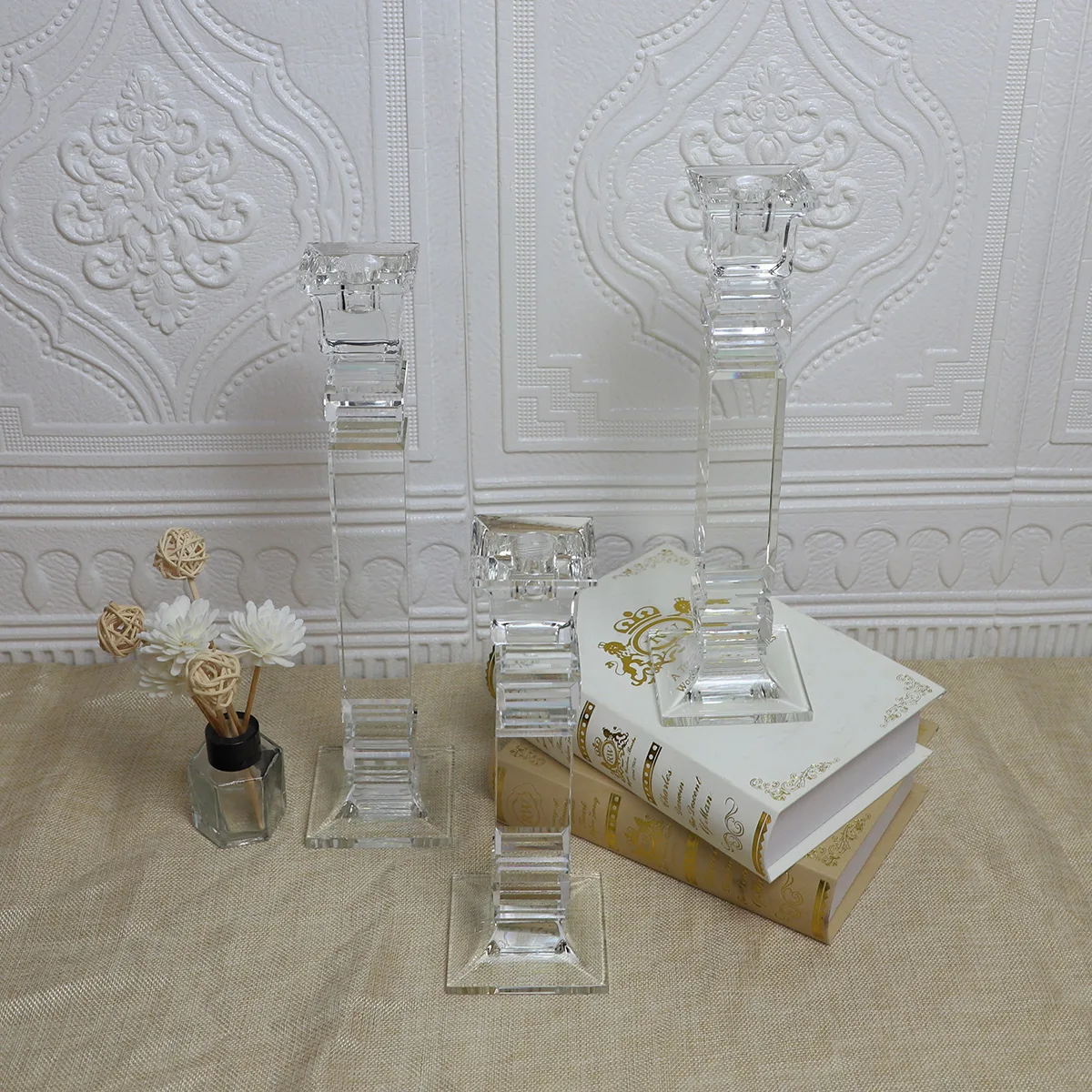 Chinafactory wholesale  crystal  candle holder wedding home decoration Canle Sticker holder factory