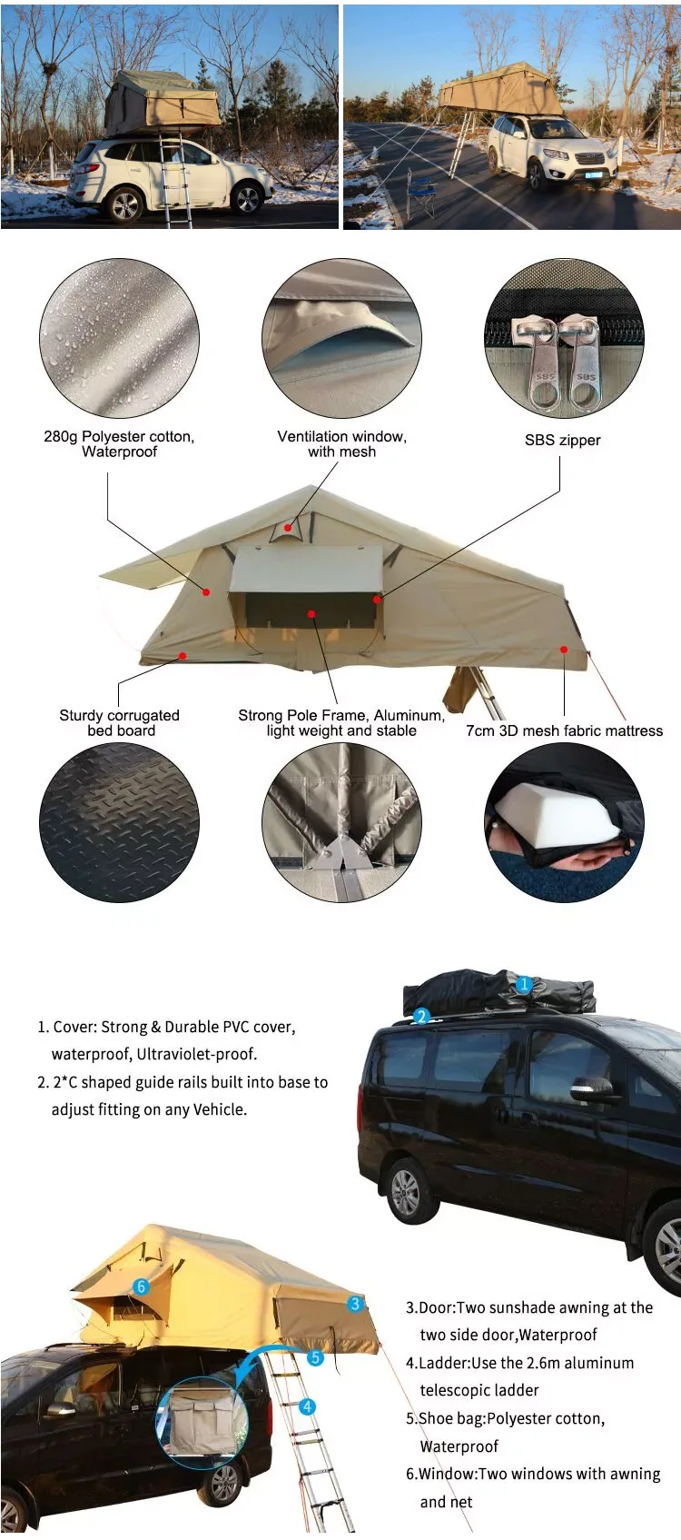 Waterproof Sunshade Folding Roof Top Car family Camping Outdoor  top Tent car