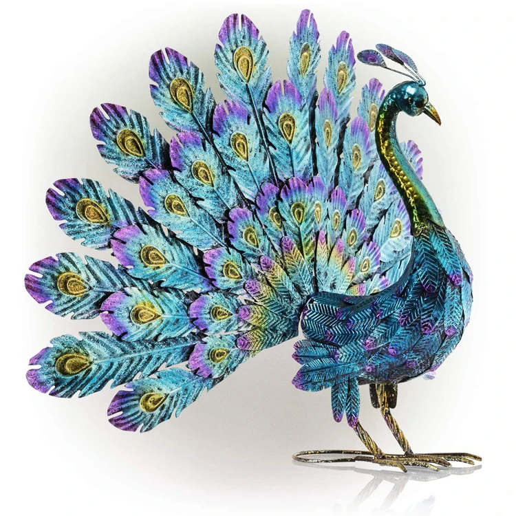 Metal Peacock Outdoor Statue 22 Inch Tall  Multi-Color Perfect Your Home Yard And  Multicolor