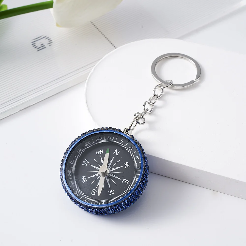 Navigation Mini Compass Keychain Wholesale Rhinestone Inlaid