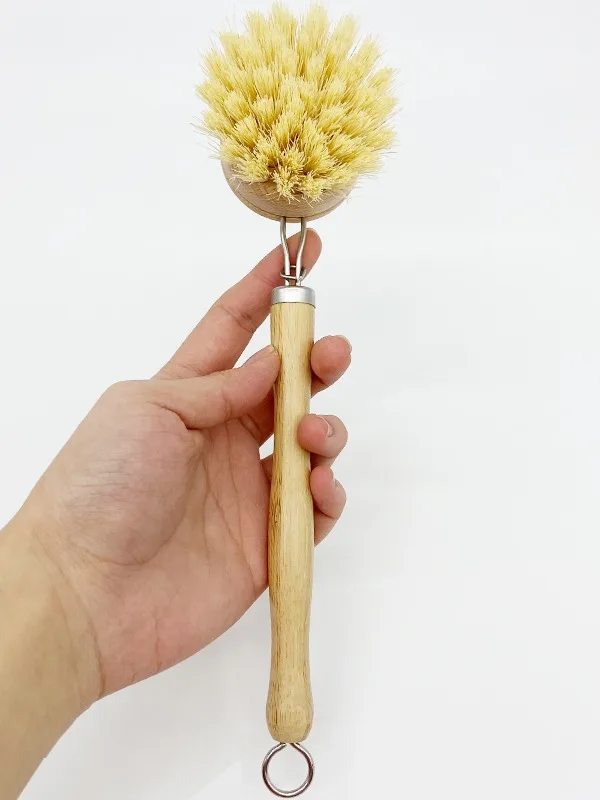 Wholesale Natural Sisal Long Handle Bamboo Brush Kitchen Pot Dish Scrub