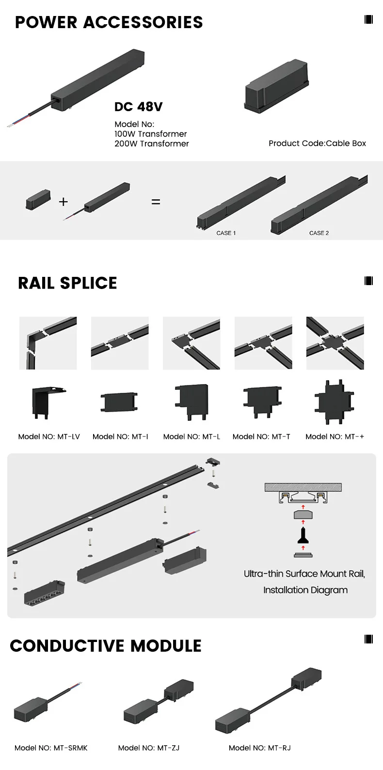 Ultra Thin Surface Mounting Linear Magnetic Track Dc48v Indoor Lighting 