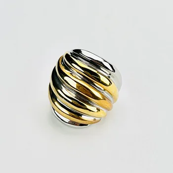 Minimalist Design Jewelry Silver 18K Gold Two Tone Plated High Polished Multi-Layered Stainless Steel Ring