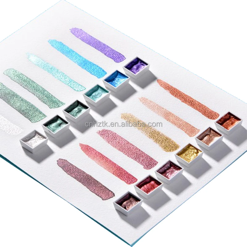 Metallic Watercolor Set Pearlescent solid Watercolor Paint Set Watercolors  Pigment With Water Brush for Painting Art Supplies