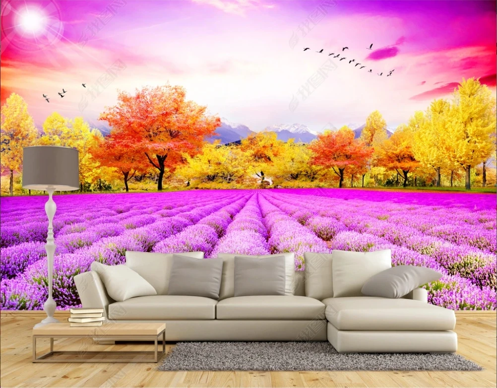 European Style Lavender Gold Tree Animal Print Wallpaper 3d Home Decoration Modern TV Sofa Background Wall