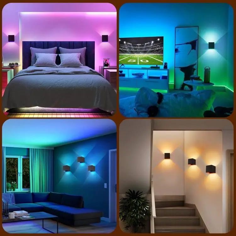 Remote APP Control Dimmable Motion Sensor LED Wall Sconce Lighting Cube RGB Light Rechargeable  Bedside Lamps Cordless Lamp