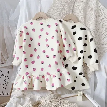 Girls' fleece-lined sweater skirt autumn and winter new children's clothing fashionable dress girl polka dot Bud skirt