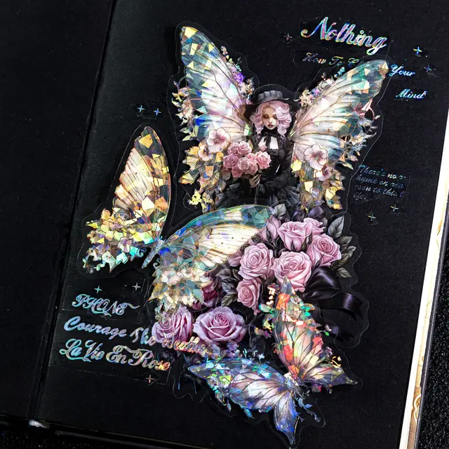Mo Ink Ice Crystal PET Sticker Bag Retro Butterfly Series with Volcanic Wing Hand Account DIY Goo Card Sticker for Toys