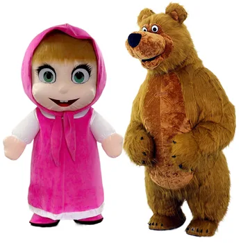 Inflatable Giant Brown Masha And The Bear Mascot Costume For Adult Furry Dress Inflatable Masha Princess and Bear Cosplay Suits