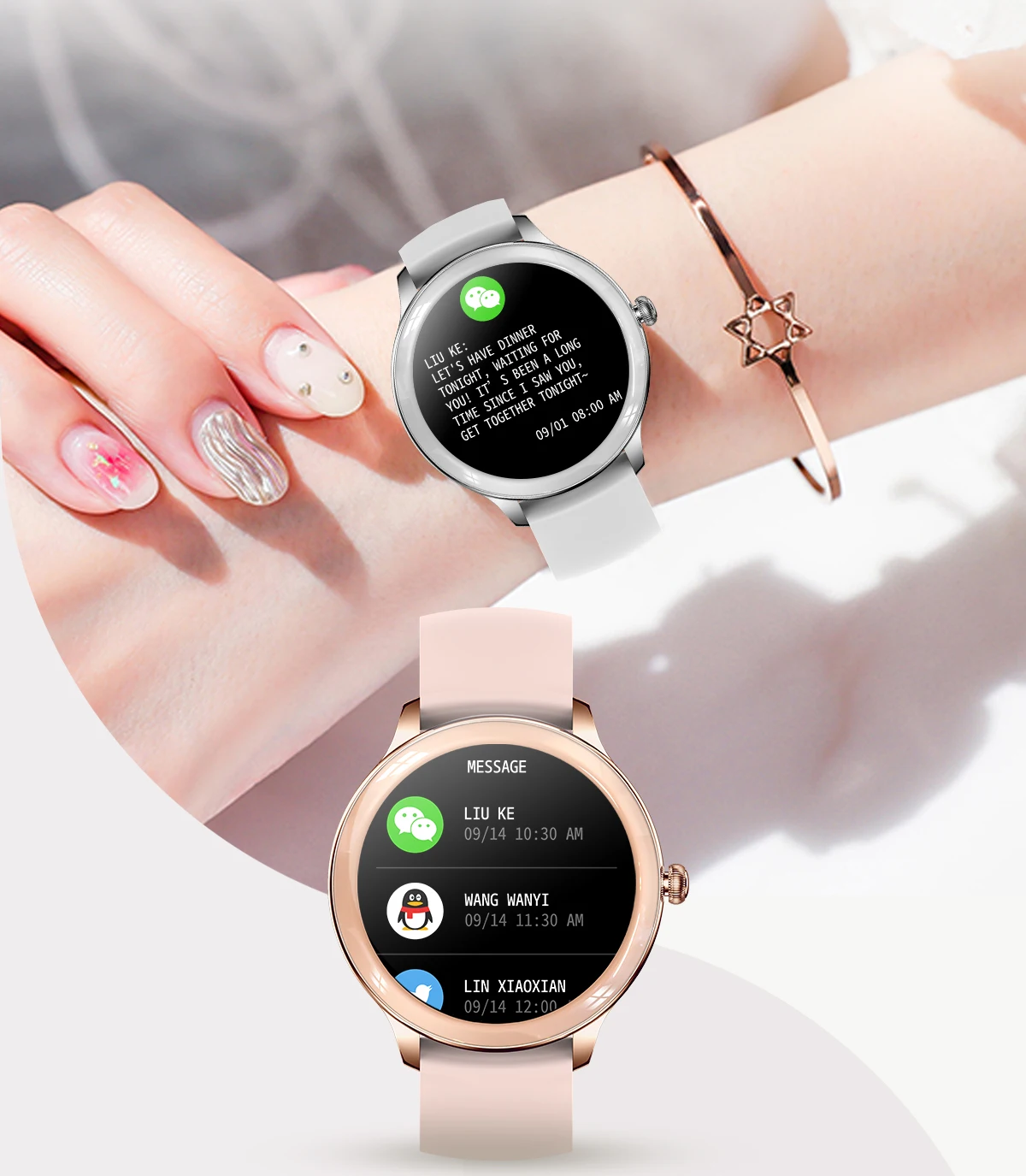2022 New Popular Goddess Design V33 Smartwatch HD Color Screen Ladies Watch Sleep Monitoring Full Touch Lady Smart Watch