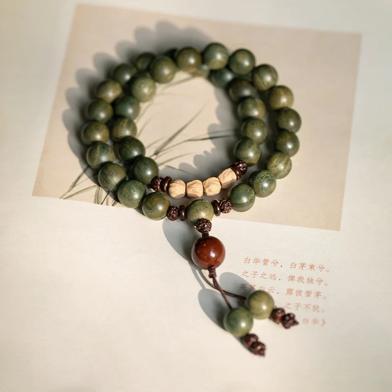 Green Palo Santo Sandalwood Buddha Beads 8mm Vintage Prayer Bracelets Multi-Layered Bracelets for Men Women Yoga