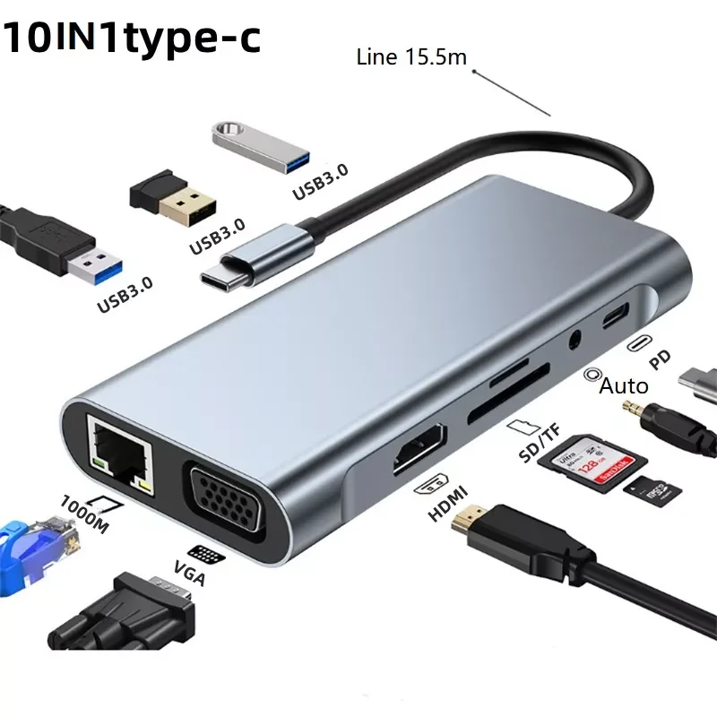 10-in-1 USB-C Hub with 4K Display Port and Power